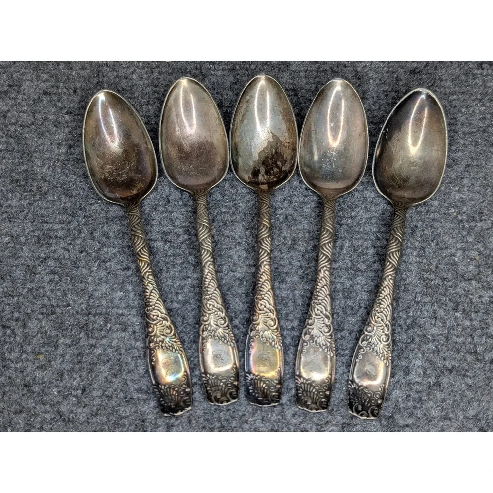 Vintage Towel Mfg Co. EUDORA Silverplated Set Of 5 Spoons 1888 